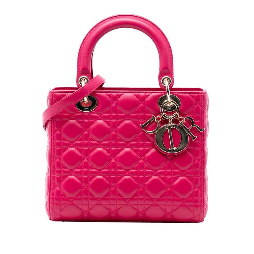 Dior Medium Lambskin Cannage Lady Dior Pink Leather Very good condition - Front View