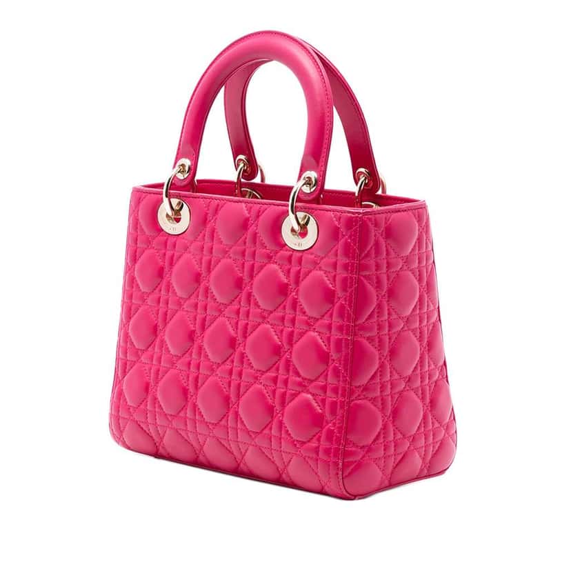 Dior Medium Lambskin Cannage Lady Dior Pink Leather Very good condition - Back View