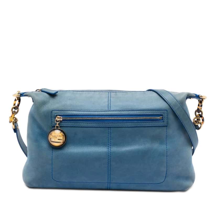 Fendi Metallic Calfskin Vitello Savana Forever Crossbody Blue Leather Very good condition - Front View