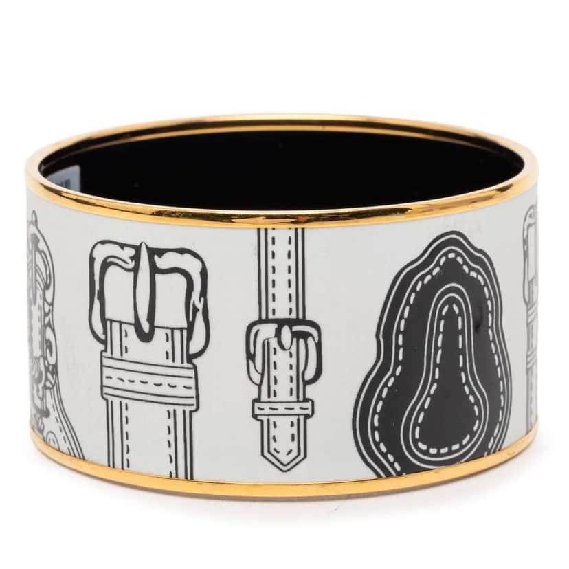 Hermès Extra Wide Harnais des Presidents Enamel Bangle 65 White Very good condition - Back View
