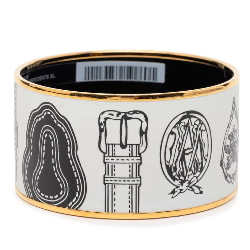 Hermès Extra Wide Harnais des Presidents Enamel Bangle 65 White Very good condition - Inside View