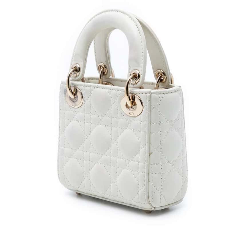 Dior Micro Lambskin Cannage Lady Dior White Leather Very good condition - Back View