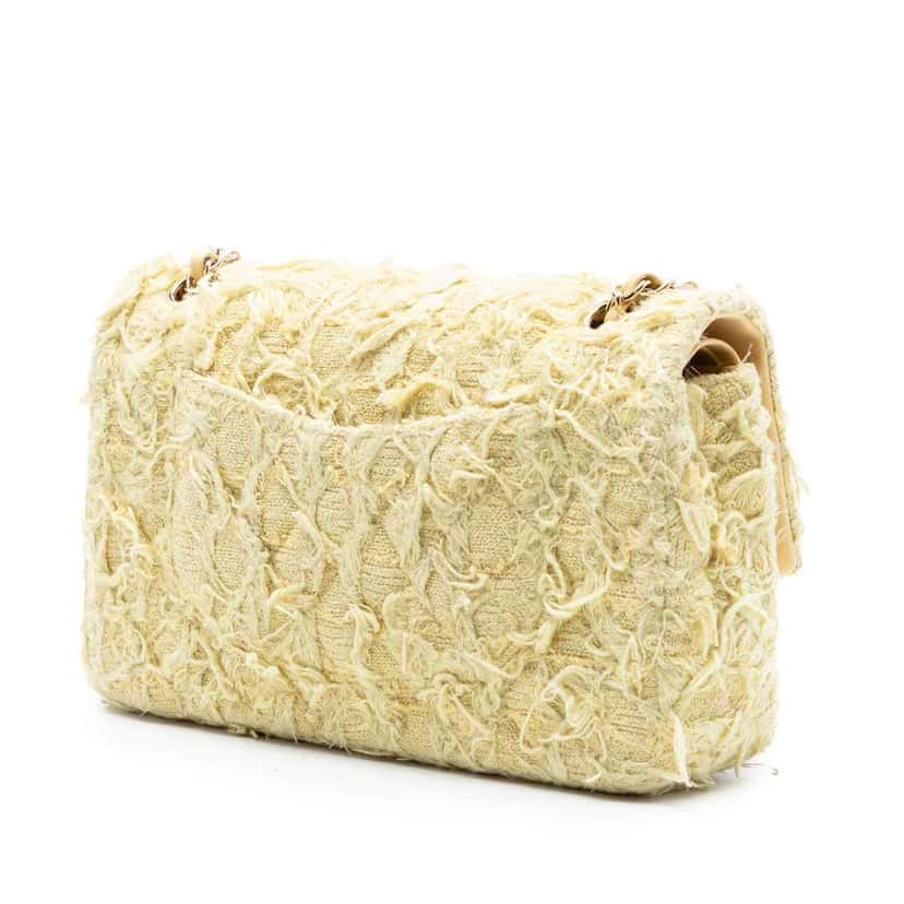 Chanel Medium Classic Fringed Tweed Double Flap Yellow Tweed Very good condition - Back View