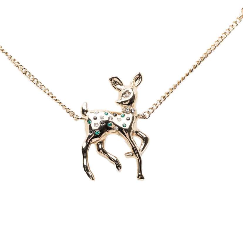 Chanel CC Brass Faux Pearl and Strass Deer Pendant Necklace Gold Metal Very good condition - Front View