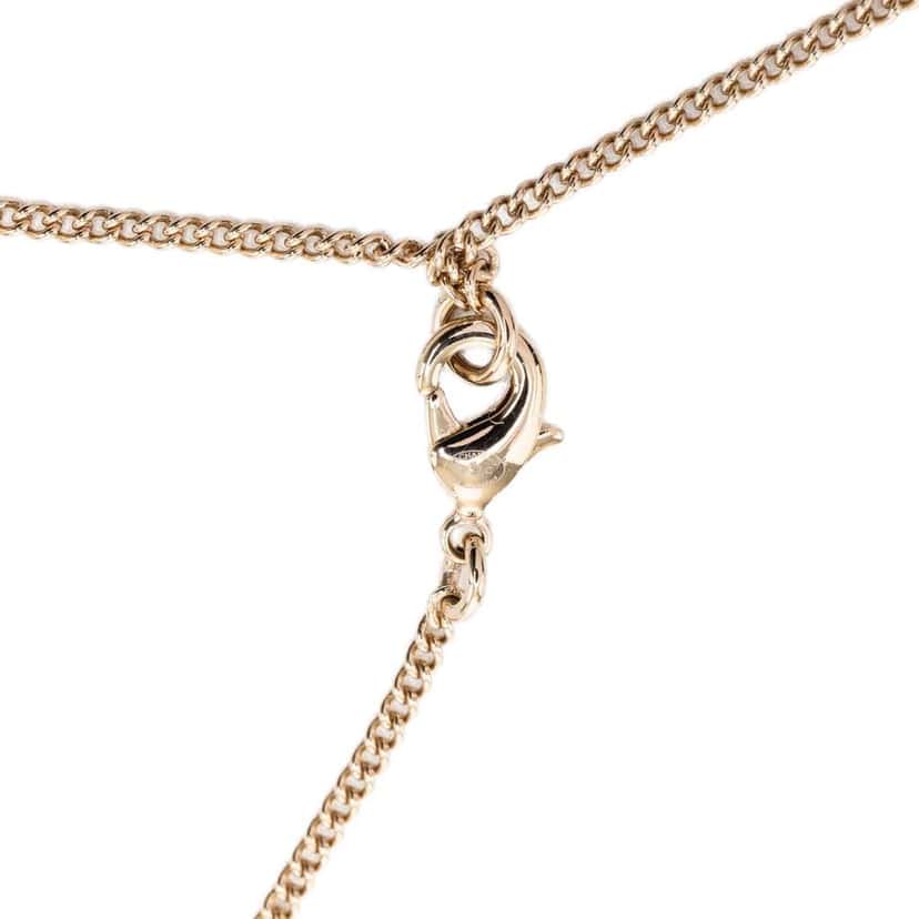 Chanel CC Brass Faux Pearl and Strass Deer Pendant Necklace Gold Metal Very good condition - Inside View