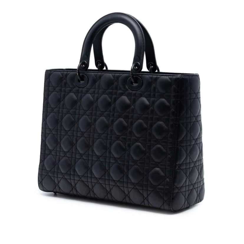 Dior Large Ultra Matte Calfskin Cannage Lady Dior Black Leather Very good condition - Back View