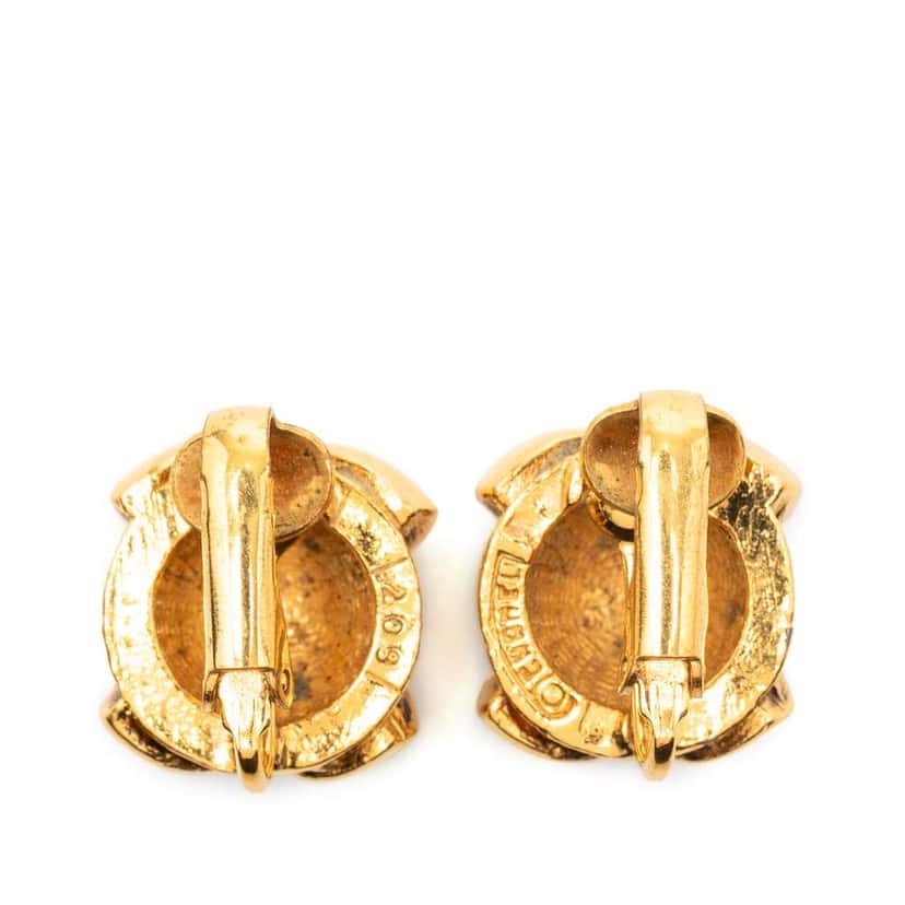 Chanel CC Gold Plated Round Clip On Earrings Gold Metal Very good condition - Back View