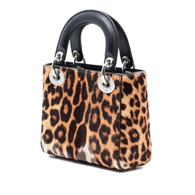 Dior Mini Pony Hair Leopard Print Lady Dior Brown Very good condition - Back View