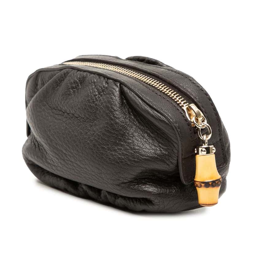 Gucci Leather Bamboo Cosmetic Pouch Brown Leather Very good condition - Back View