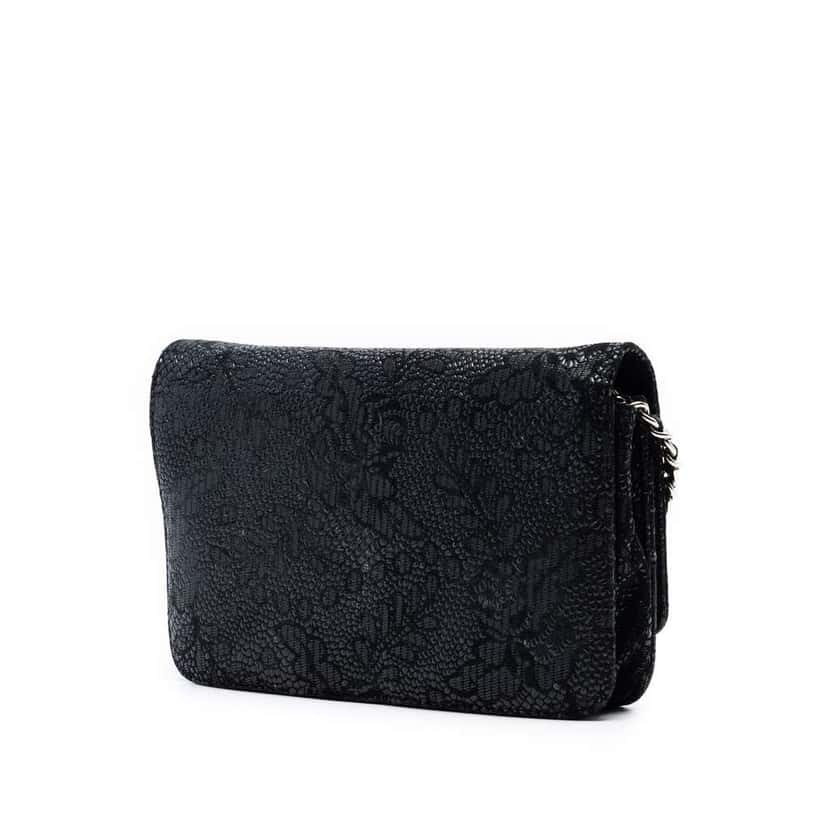 Chanel CC Lace Overlay Goatskin Wallet On Chain Black Leather Very good condition - Back View