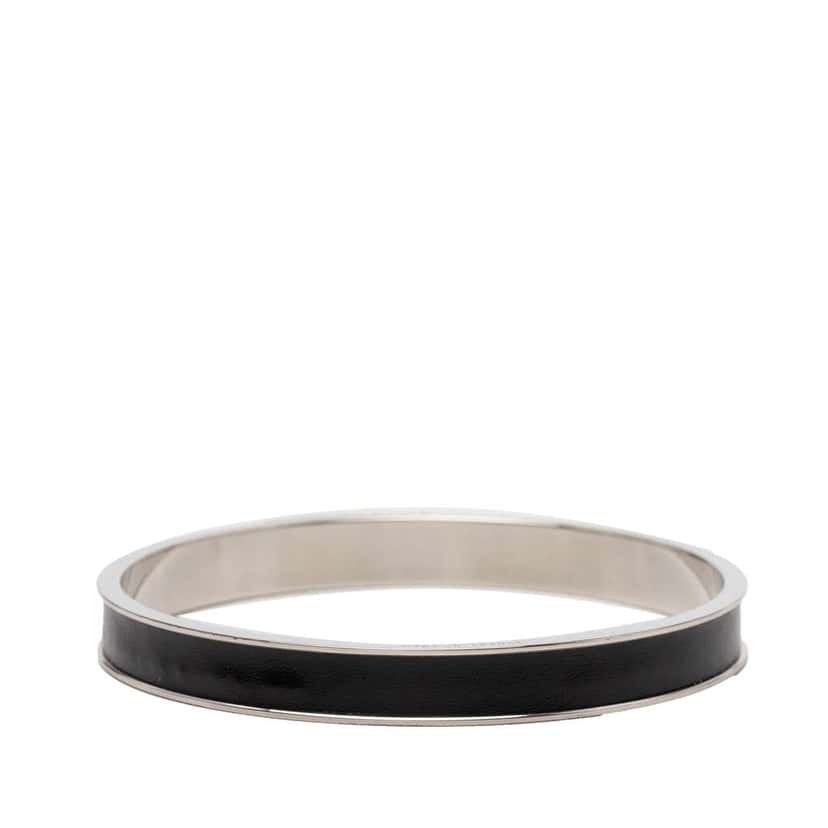 Hermès Palladium Plated Leather Kelly Cadena Lock Bangle Bracelet Silver Metal Very good condition - Inside View