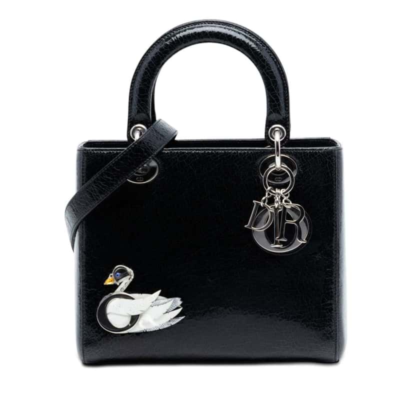 Dior Medium Ceramic Effect Deerskin Jeweled Swan Lady Dior Black Leather Very good condition - Front View