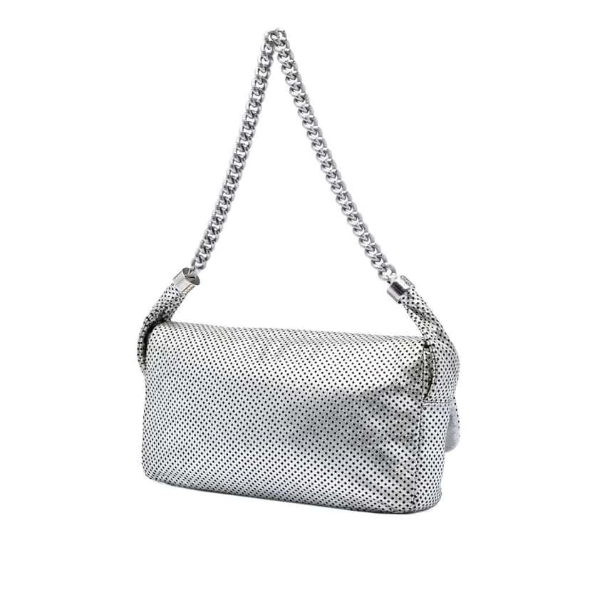 Chanel Metallic Glazed Calfskin Perforated Rodeo Drive Flap Silver Leather Very good condition - Back View