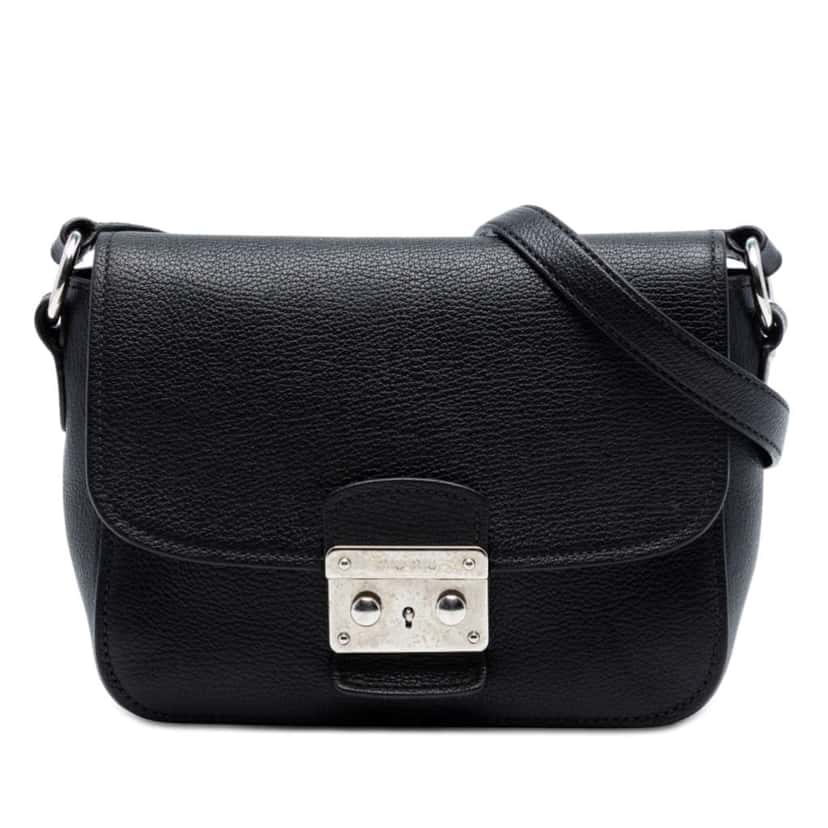 Miu Miu Goatskin Madras Crossbody Black Leather Very good condition - Front View