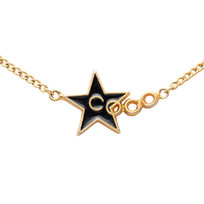 Chanel Gold Plated Enamel Coco Star Pendant Necklace Gold Metal Very good condition - Back View