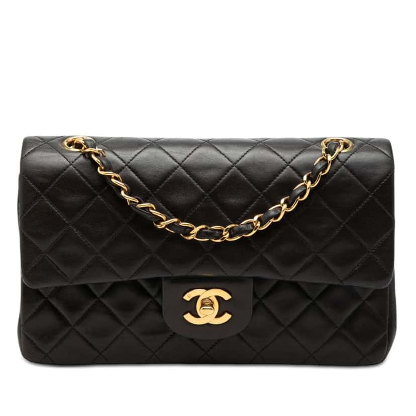Chanel Small Classic Lambskin Double Flap Black Leather Very good condition - Front View