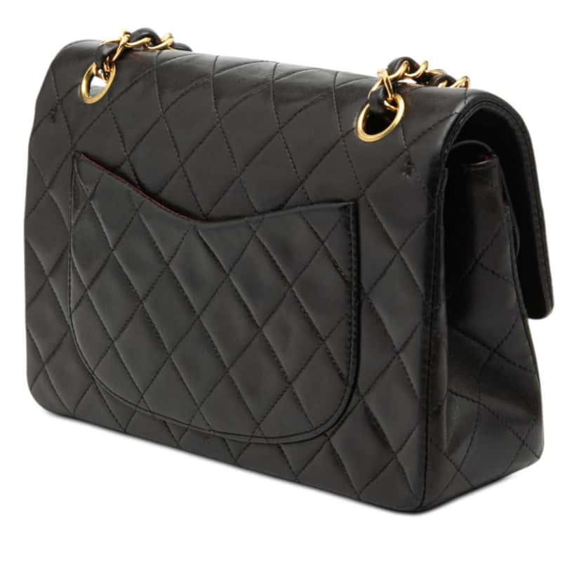 Chanel Small Classic Lambskin Double Flap Black Leather Very good condition - Back View