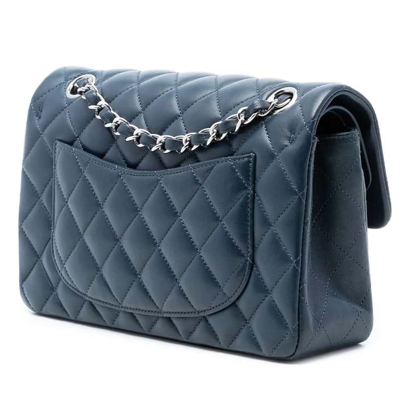 Chanel Small Classic Lambskin Double Flap Blue Leather Very good condition - Back View