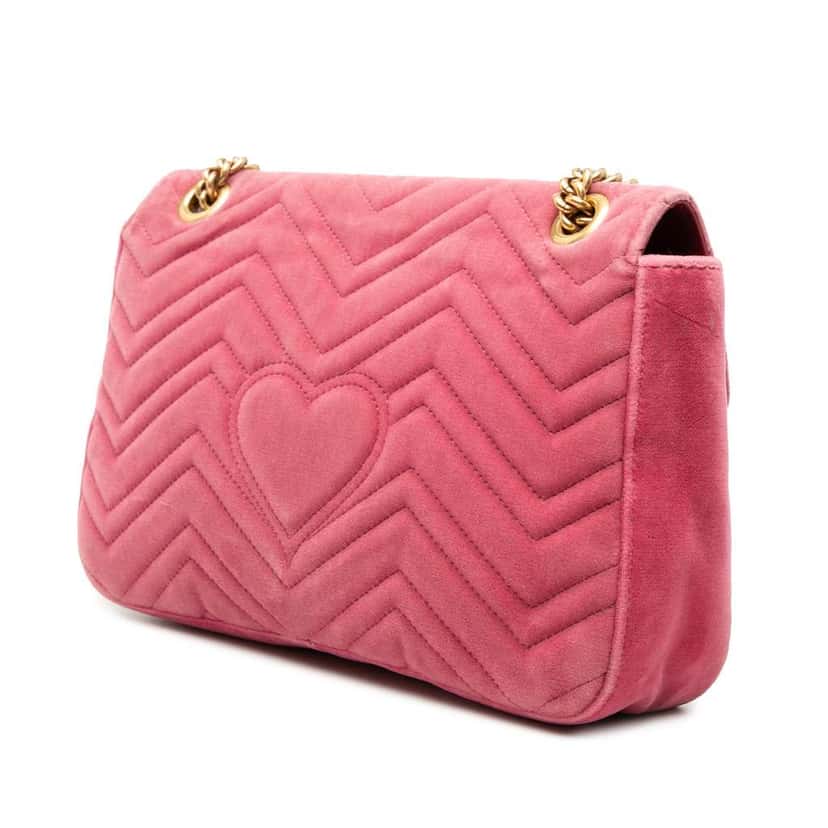 Gucci Large GG Marmont Matelasse Velvet Embroidered Blind For Love Shoulder Bag Pink Velvet Very good condition - Back View