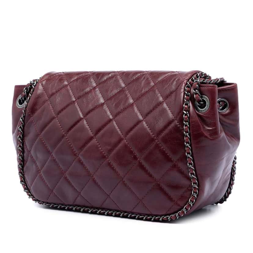 Chanel Small Quilted Calfskin CC Enchained Accordion Flap Red Leather Very good condition - Back View