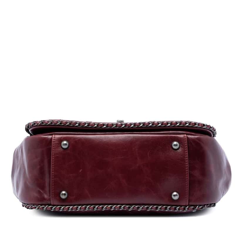 Chanel Small Quilted Calfskin CC Enchained Accordion Flap Red Leather Very good condition - Inside View