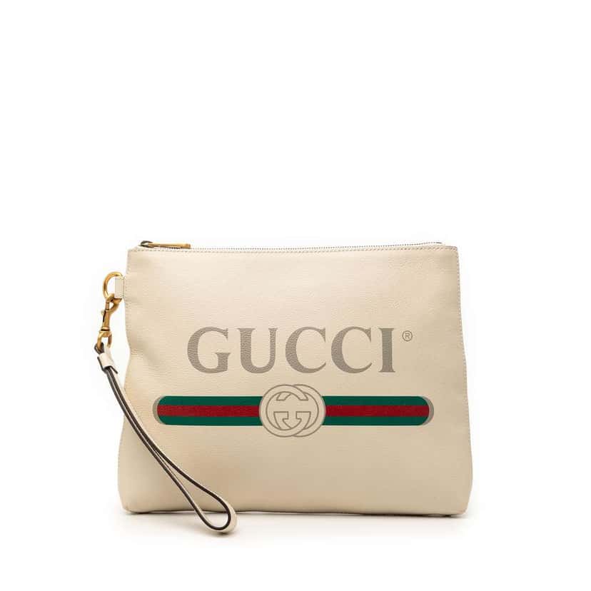 Gucci Leather Logo Clutch White Leather Very good condition - Front View