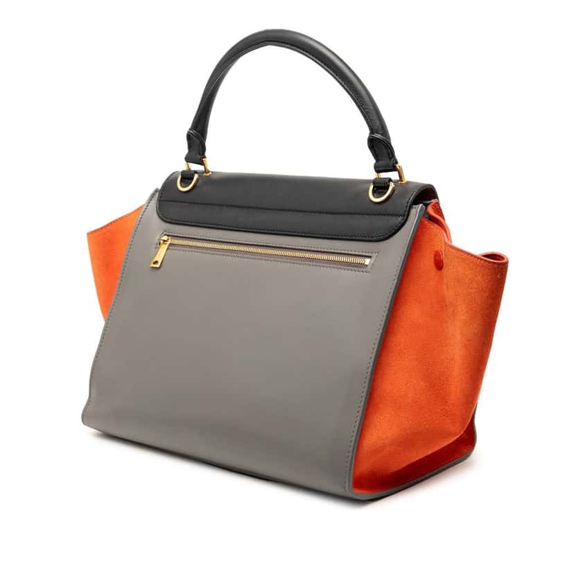 Celine Medium Tricolor Calfskin and Suede Trapeze Satchel Grey Leather Very good condition - Back View