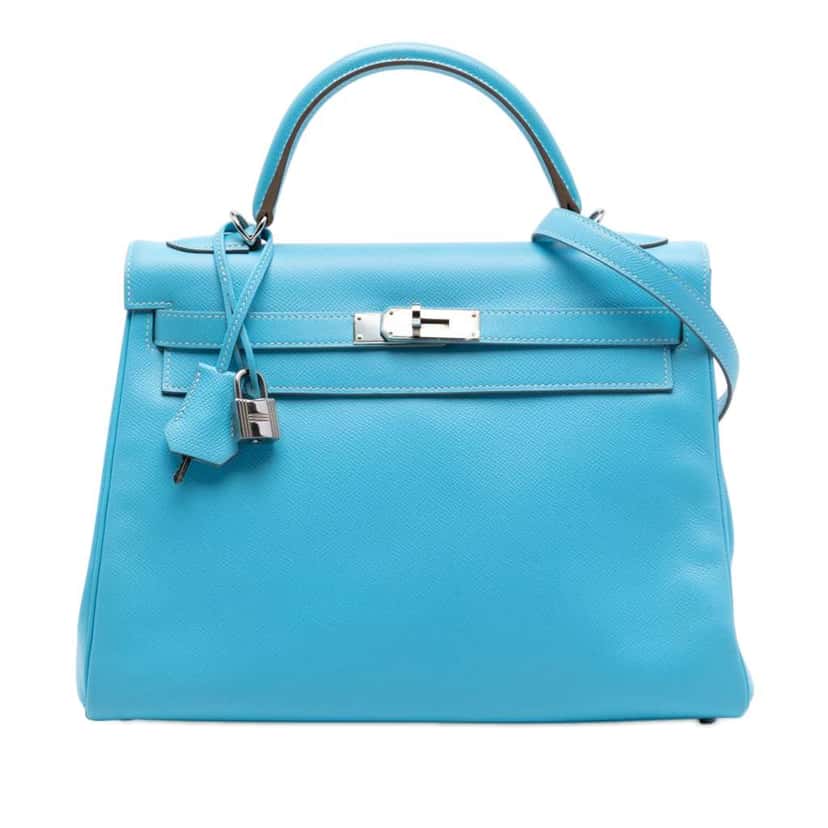 Hermès Togo Kelly II Retourne 32 Blue Leather Very good condition - Front View