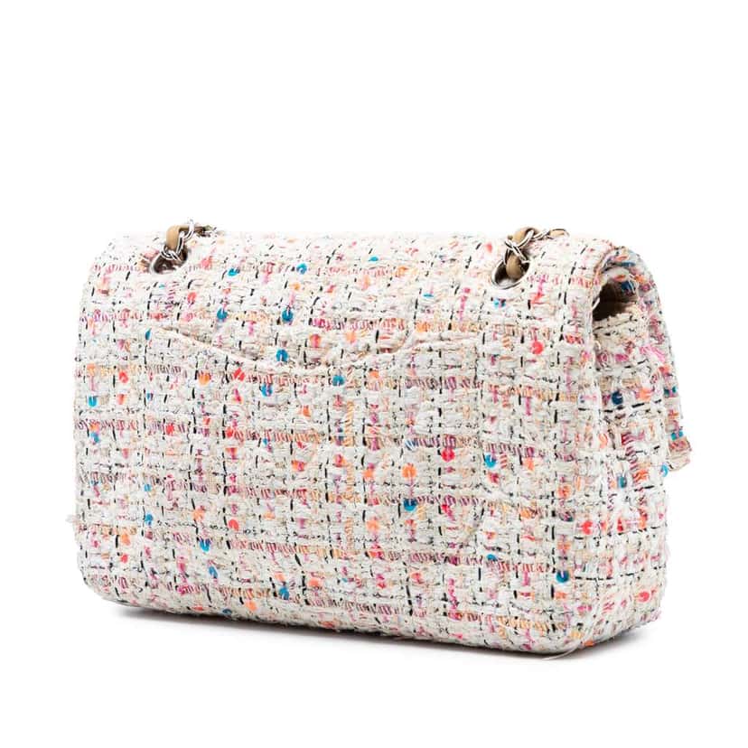 Chanel Medium Classic Tweed Sequins Double Flap Brown Tweed Very good condition - Back View