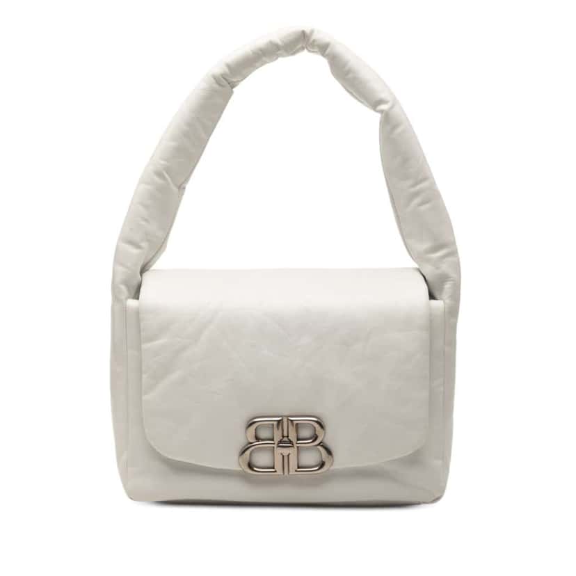 Balenciaga Small Calfskin Monaco Sling Shoulder Bag White Leather Very good condition - Front View