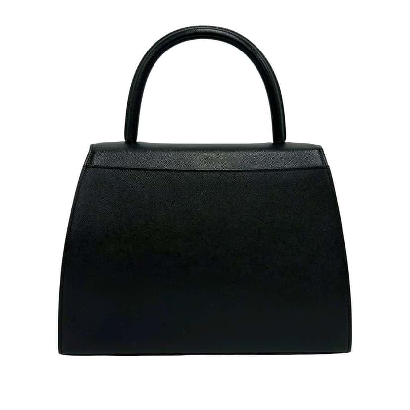 Saint Laurent Coated Calfskin Cassandre Logo Top Handle Flap Bag Black Leather Very good condition - Back View