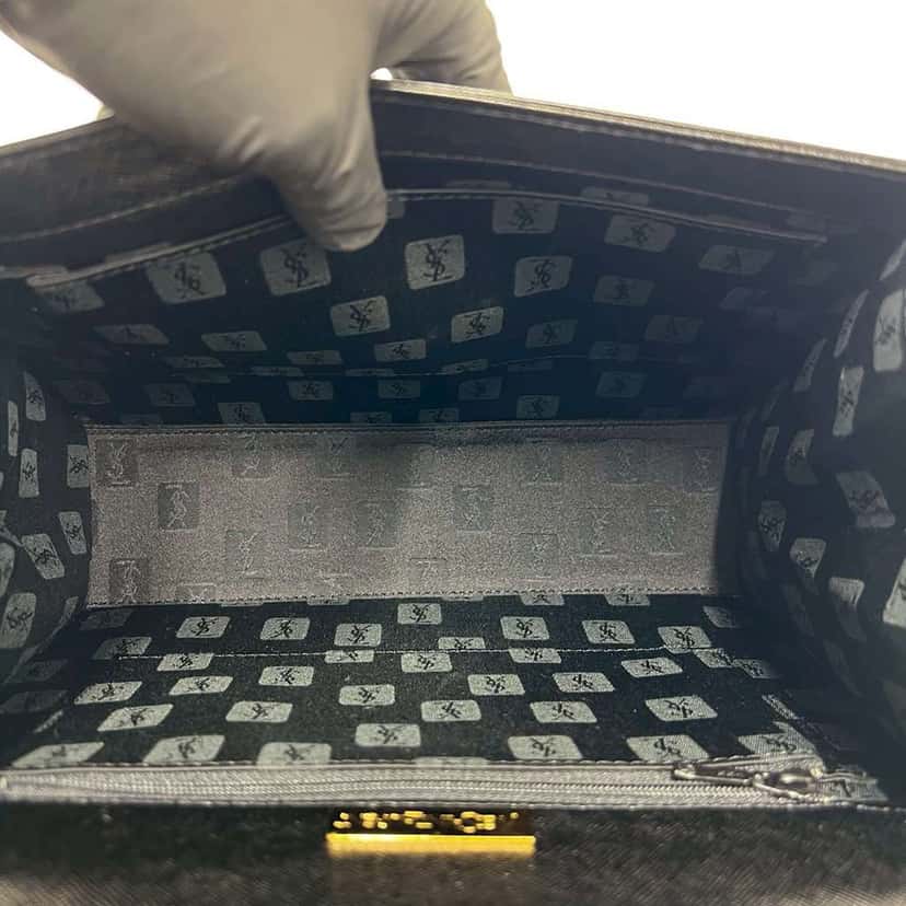 Saint Laurent Coated Calfskin Cassandre Logo Top Handle Flap Bag Black Leather Very good condition - Inside View