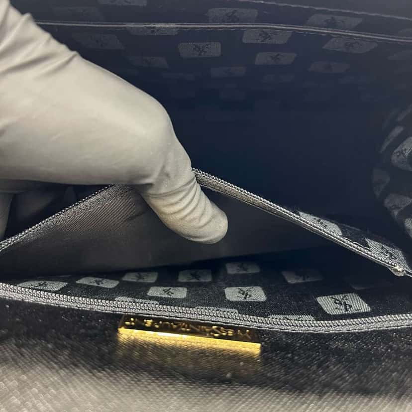 Saint Laurent Coated Calfskin Cassandre Logo Top Handle Flap Bag Black Leather Very good condition - Model View