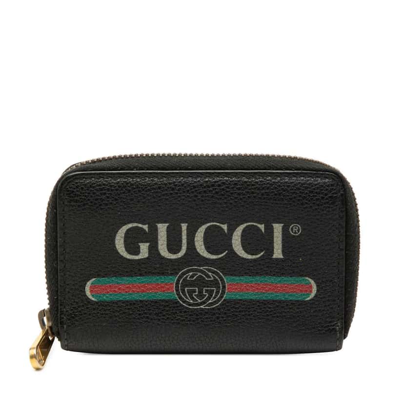 Gucci Grained Calfskin Logo Zip Around Coin Pouch Black Leather Very good condition - Front View