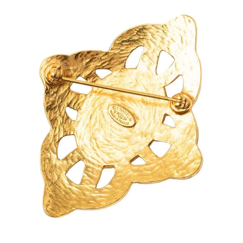 Chanel Gold Plated Gripoix Brooch Gold Metal Very good condition - Back View