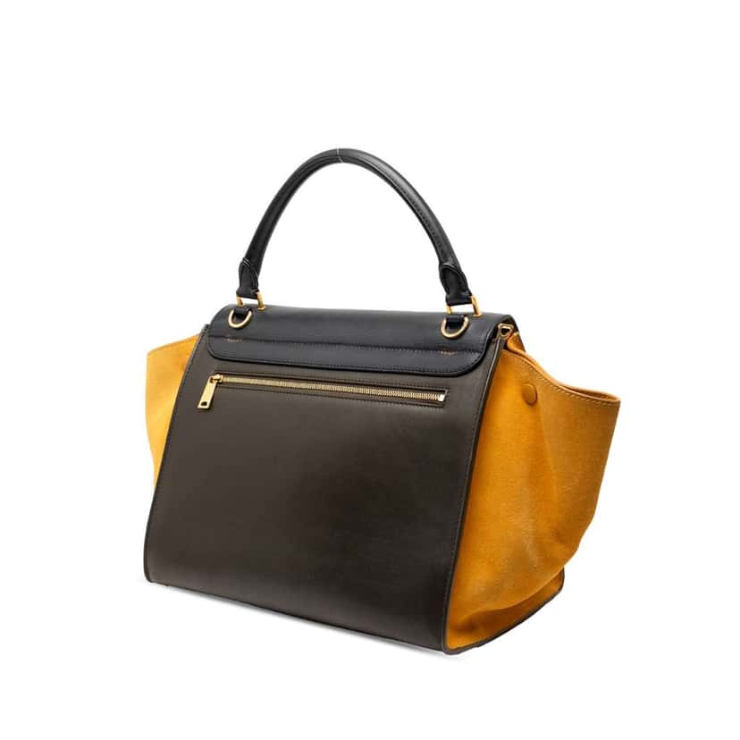 Celine Medium Tricolor Calfskin and Suede Trapeze Satchel Brown Leather Very good condition - Back View