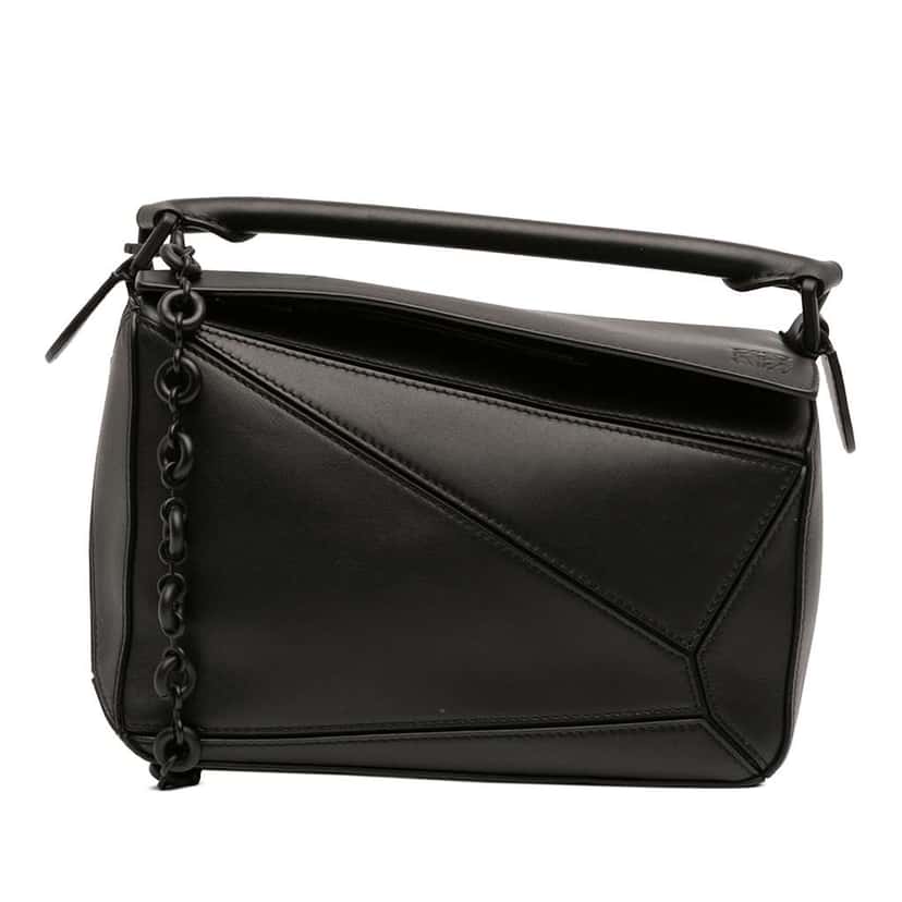 Loewe Small Calfskin Solid Puzzle Chain Satchel Black Leather Very good condition - Front View