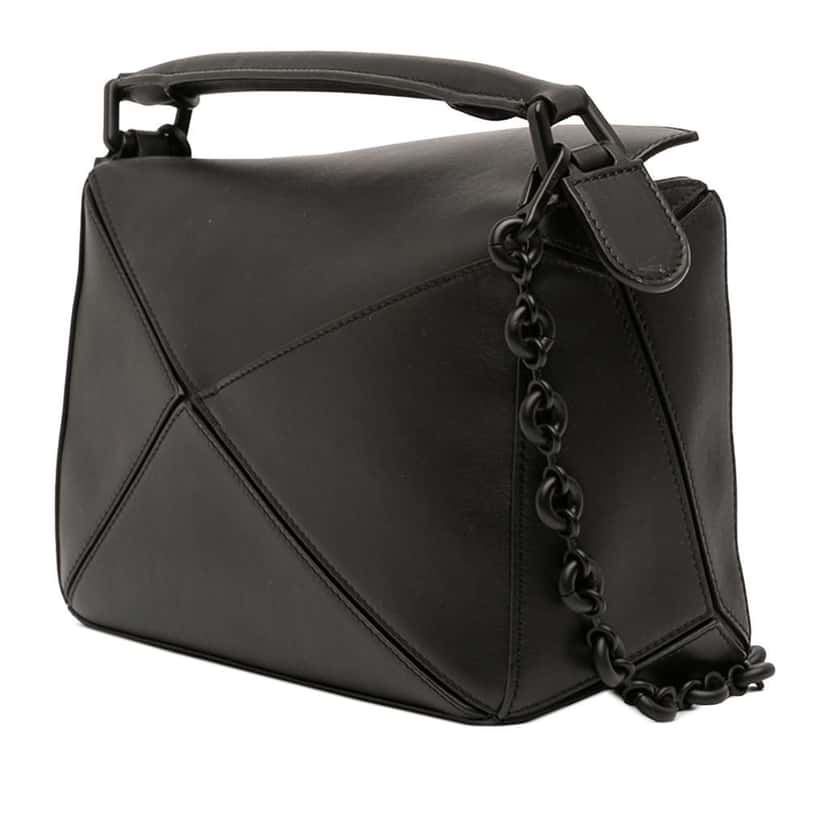 Loewe Small Calfskin Solid Puzzle Chain Satchel Black Leather Very good condition - Back View