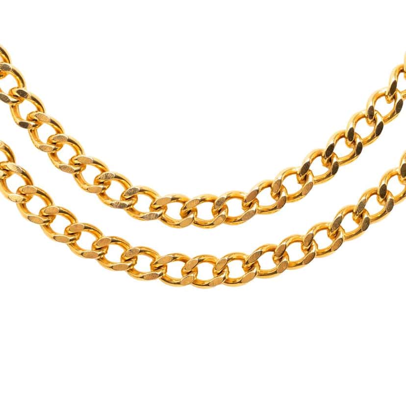 Chanel Gold Plated Double Strand Link Chain Necklace Gold Metal Very good condition - Front View