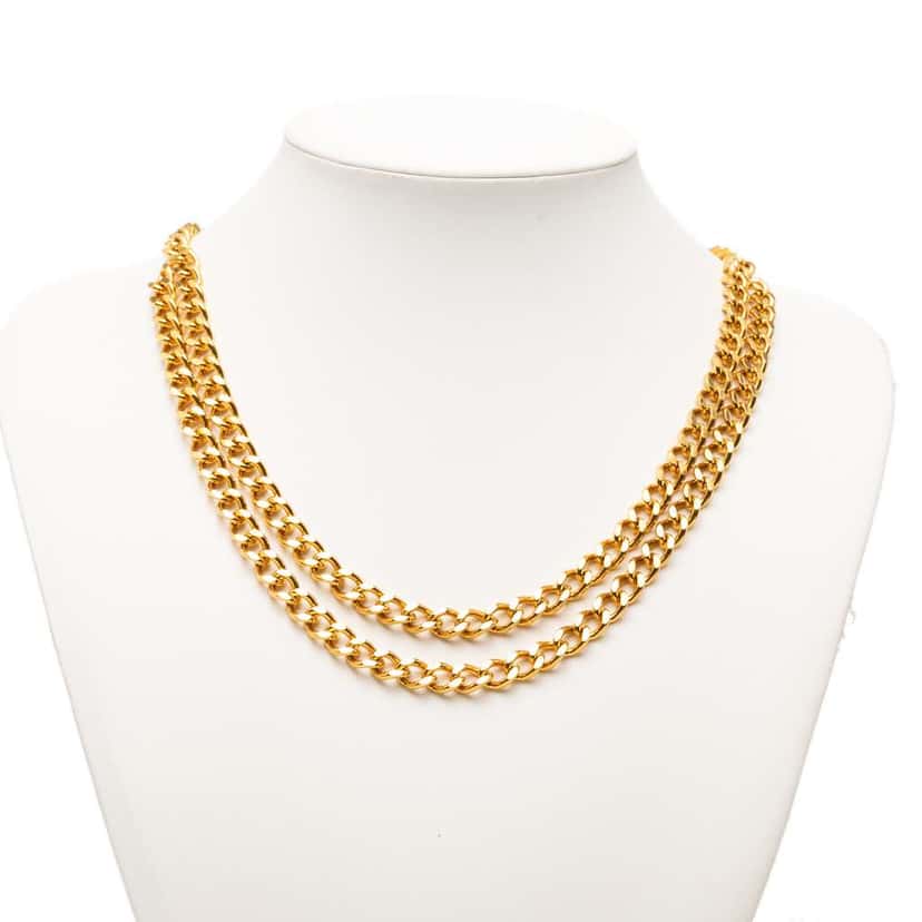 Chanel Gold Plated Double Strand Link Chain Necklace Gold Metal Very good condition - Box View