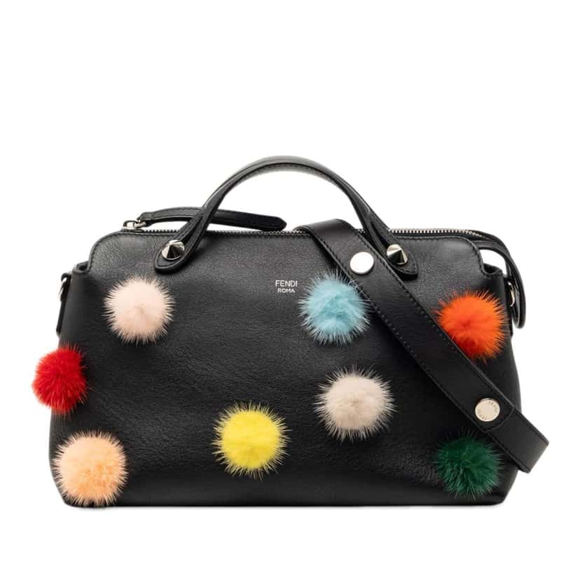 Fendi Medium Leather Pompom By The Way Satchel Black Leather Very good condition - Front View