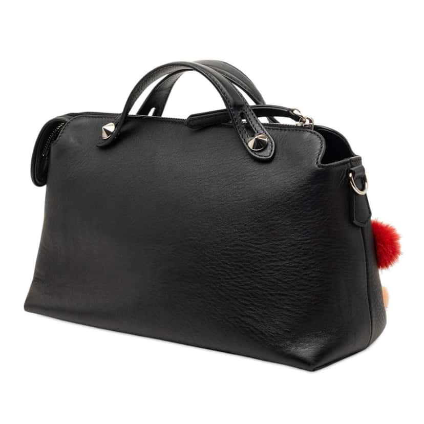 Fendi Medium Leather Pompom By The Way Satchel Black Leather Very good condition - Back View