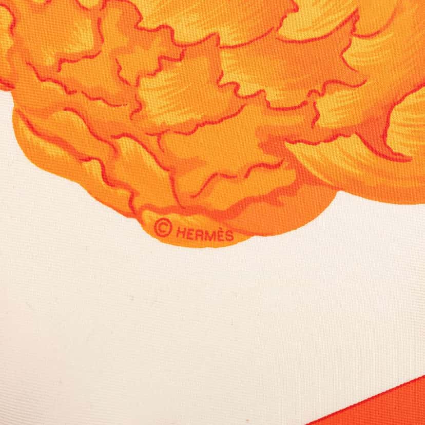 Hermès Les Pivoines Silk Scarf 90 Orange Silk Very good condition - Inside View