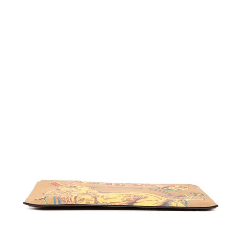 Loewe Paulas Ibiza Leather Lion and Floral Print Clutch Brown Leather Very good condition - Inside View