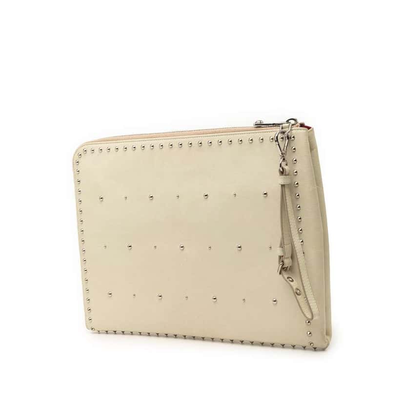Miu Miu Faux Pearl Studded Leather Clutch White Leather Very good condition - Back View