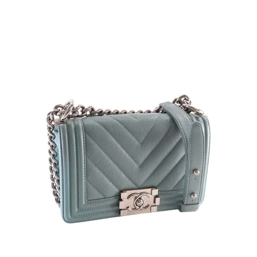 Chanel Small Chevron Caviar Boy Flap Blue Leather Very good condition - Back View