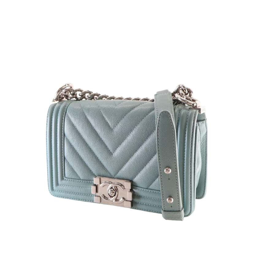 Chanel Small Chevron Caviar Boy Flap Blue Leather Very good condition - Inside View