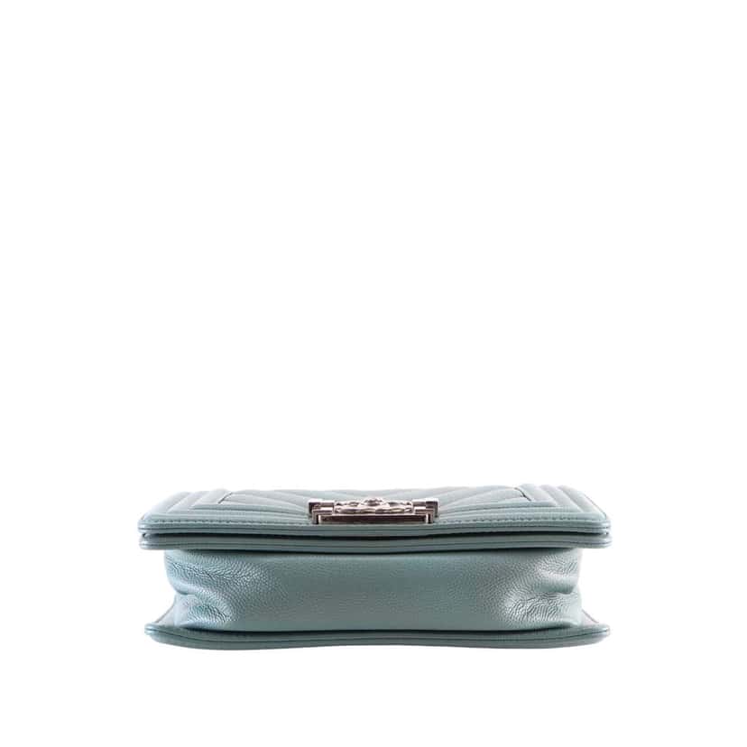 Chanel Small Chevron Caviar Boy Flap Blue Leather Very good condition - Box View