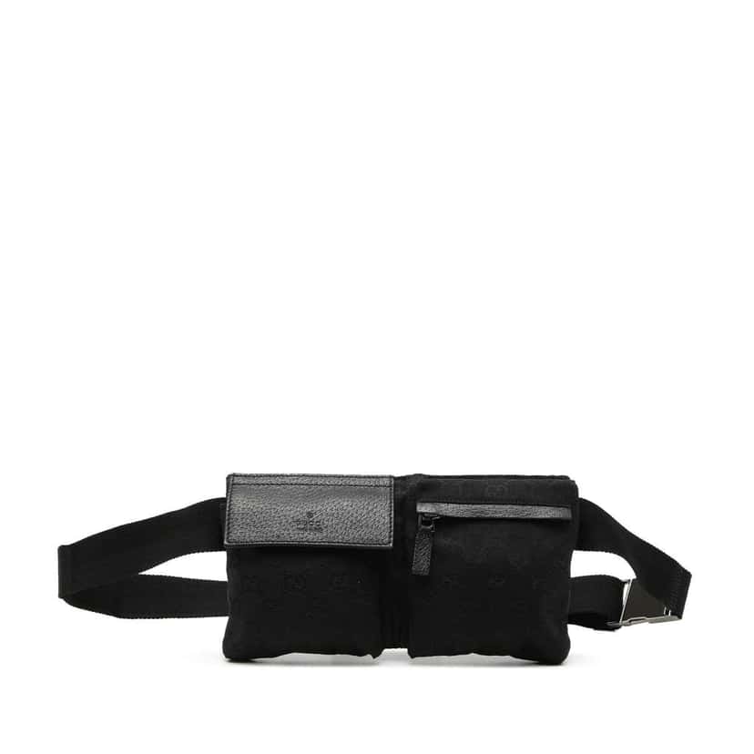 Gucci GG Canvas Double Pocket Belt Bag Black Canvas Very good condition - Front View
