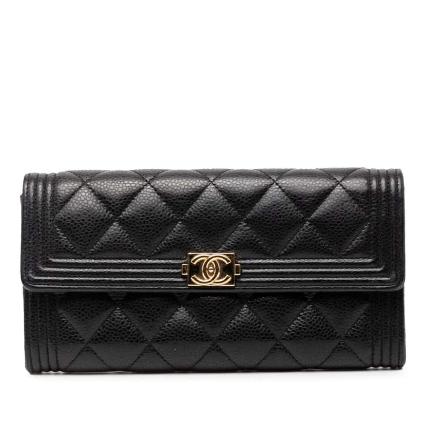 Chanel Quilted Caviar Boy Long Wallet Black Leather Very good condition - Front View